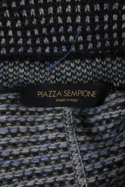 Piazza Sempione Women Dark Blue Geometric Wool Long Sleeve Jacket Size 44
