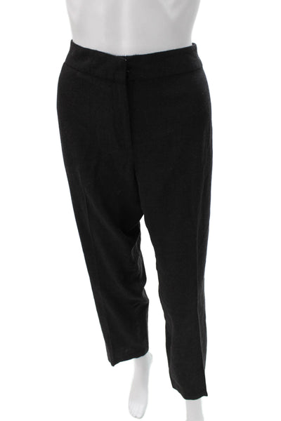 Eileen Fisher Womens Cropped Dress Pants Black Wool Hook Eye Size M