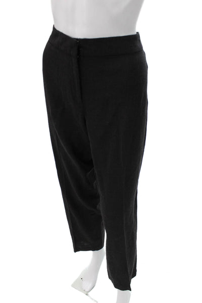 Eileen Fisher Womens Cropped Dress Pants Black Wool Hook Eye Size M