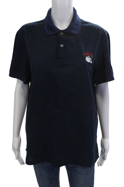 Alexander McQueen Mens Polo Collared Short Sleeve Dark Blue Graphic Size XL