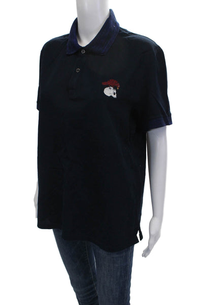 Alexander McQueen Mens Polo Collared Short Sleeve Dark Blue Graphic Size XL