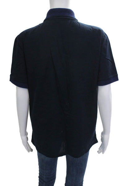 Alexander McQueen Mens Polo Collared Short Sleeve Dark Blue Graphic Size XL
