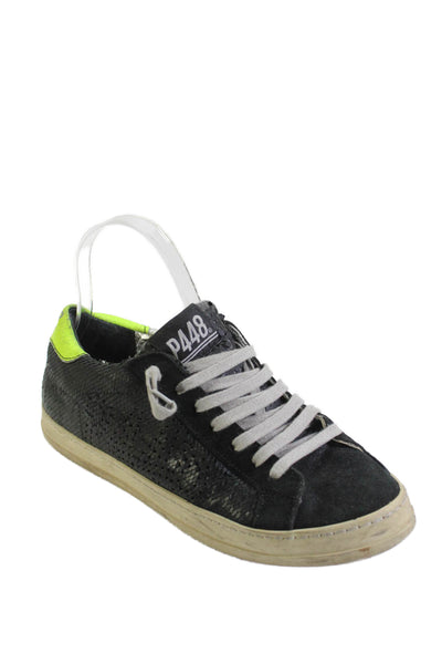 P448 Womens Suede Low Top Sneakers Black Silver Size 38 8