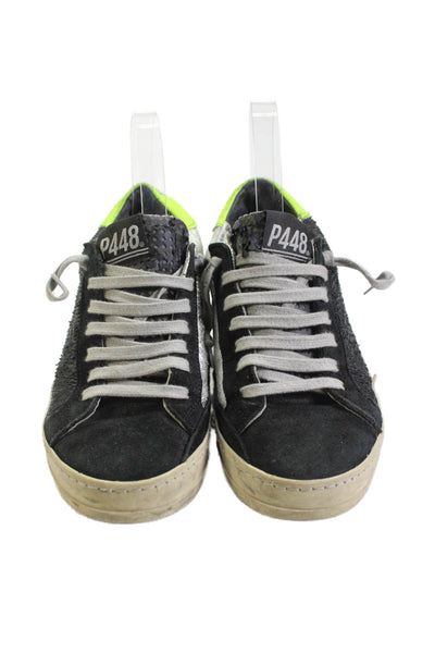 P448 Womens Suede Low Top Sneakers Black Silver Size 38 8