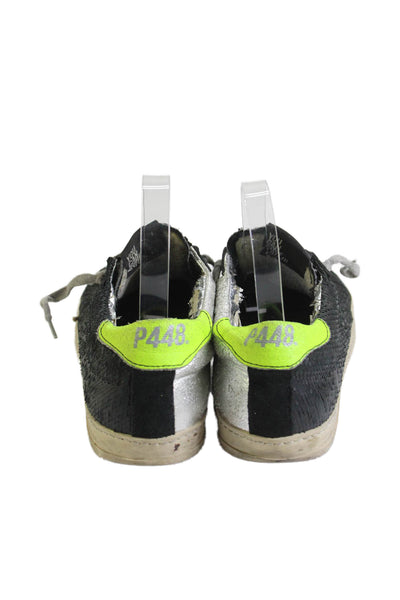 P448 Womens Suede Low Top Sneakers Black Silver Size 38 8