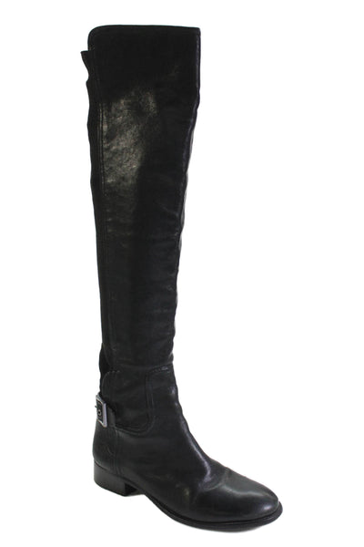Tory Burch Womens Leather Belted Over Rhee Knee Boots Black Size 8 Medium