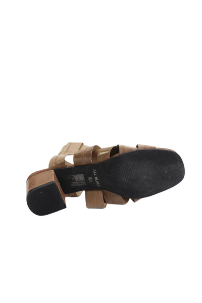 All Black Womens Leather Cross Strap Slingbacks Sandals Brown Size 38.5 8.5