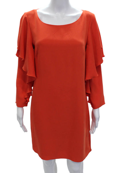 Laundry by Shelli Segal Women Shift Dress Orange Long Sleeve Round Neck Size 8