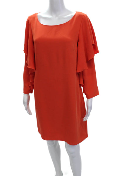 Laundry by Shelli Segal Women Shift Dress Orange Long Sleeve Round Neck Size 8