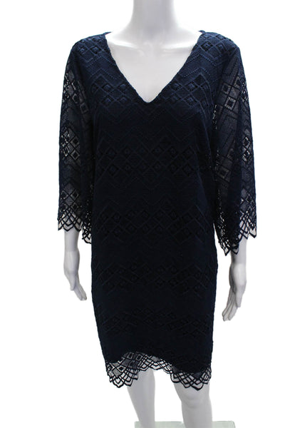 Laundry by Shelli Segal Women Shift Dress Dark Blue V-Neck 3/4 Sleeve Size 8