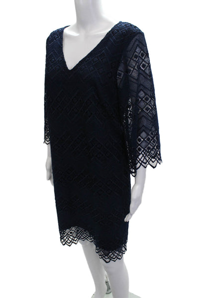 Laundry by Shelli Segal Women Shift Dress Dark Blue V-Neck 3/4 Sleeve Size 8