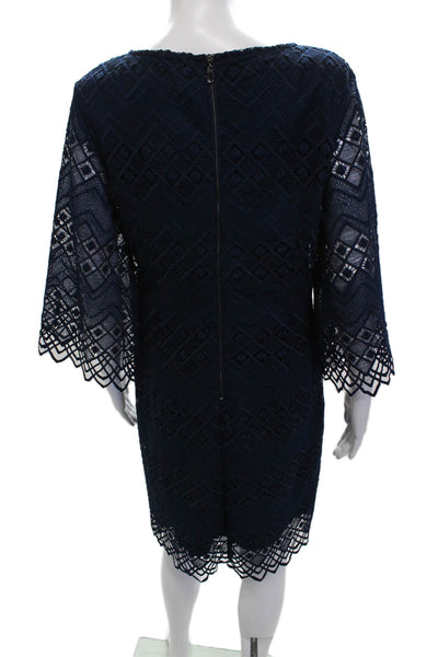 Laundry by Shelli Segal Women Shift Dress Dark Blue V-Neck 3/4 Sleeve Size 8