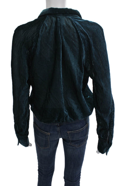 Free People Womens Button-Up Striped Collared Dark Blue Long Sleeve Size S