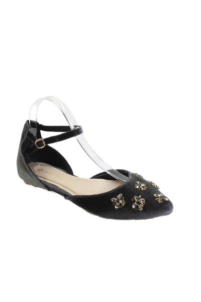 Faryl Robin Womens Velvet Jeweled Ankle Strap Ballet Flats Grey Size 8
