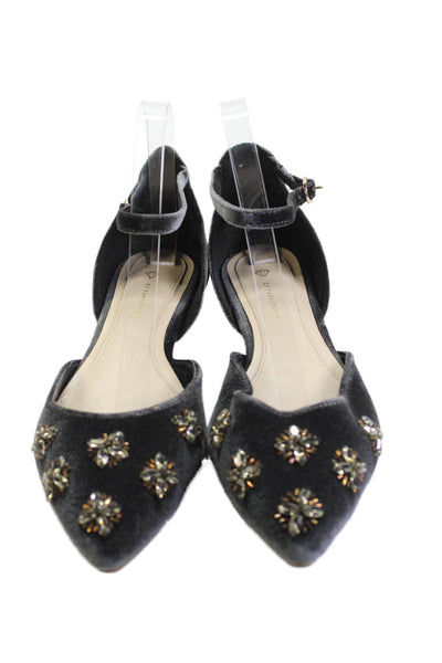 Faryl Robin Womens Velvet Jeweled Ankle Strap Ballet Flats Grey Size 8