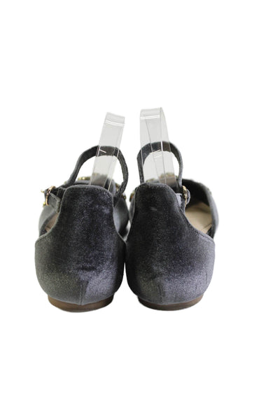 Faryl Robin Womens Velvet Jeweled Ankle Strap Ballet Flats Grey Size 8