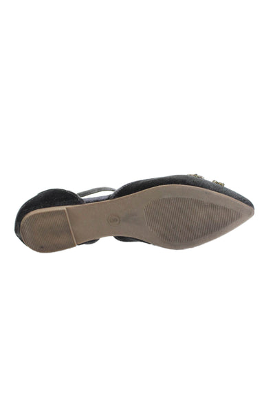 Faryl Robin Womens Velvet Jeweled Ankle Strap Ballet Flats Grey Size 8