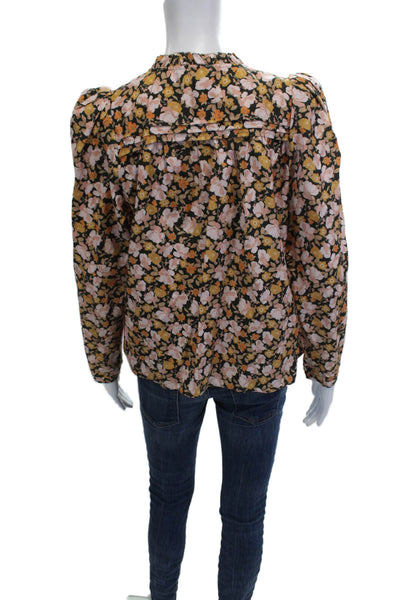The Westside Womens Black Floral V Neck Long Sleeve Blouse Size S