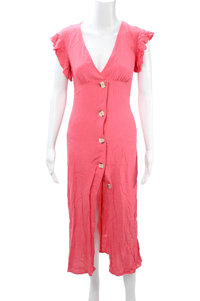 BB Dakota Womens Shirt Dress Pink V-Neck Midi Short Sleeve Polyester Size 0