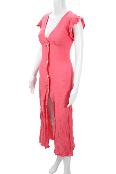 BB Dakota Womens Shirt Dress Pink V-Neck Midi Short Sleeve Polyester Size 0