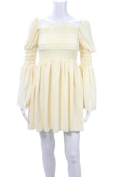 o.p.t Womens Fit & Flare Mini Dress Beige Long Sleeve Square Neck Size S