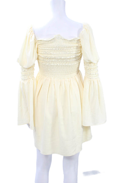o.p.t Womens Fit & Flare Mini Dress Beige Long Sleeve Square Neck Size S