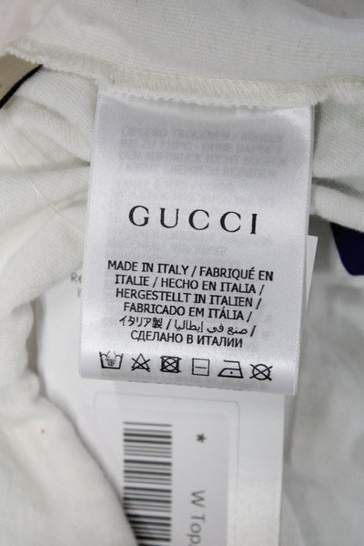 Gucci Womens Cropped T-Shirt White Cotton Mock Neck Animal Graphic Size XS