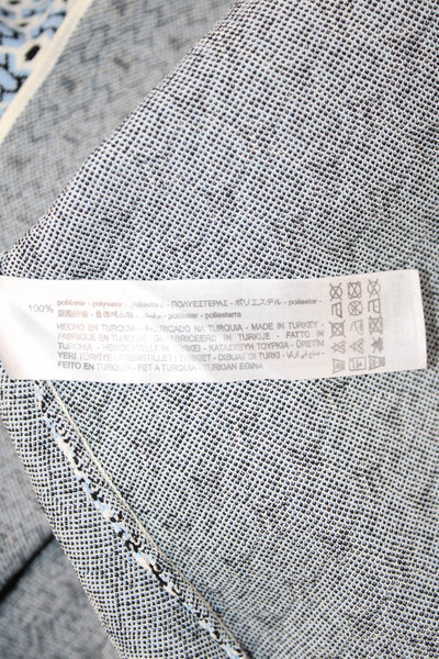 Zara Womens Cropped Blue Geometric Round Neck Button-Up Long Sleeve Size M