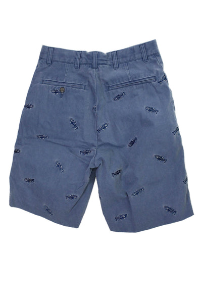 Murrays Toggery Shop Mens Bermuda Chino Shorts Blue Fish Graphic Cotton Size 28