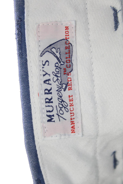 Murrays Toggery Shop Mens Bermuda Chino Shorts Blue Fish Graphic Cotton Size 28