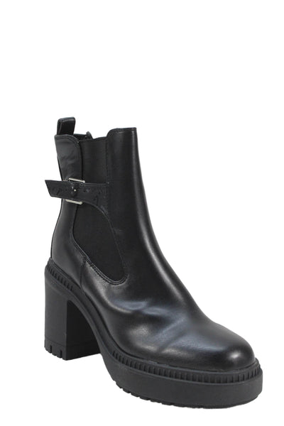CK Calvin Klein Womens Leather Block Heels Ankle Boots Shoes Black Size 10M