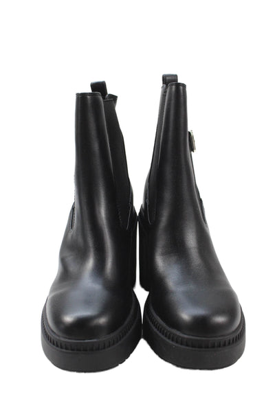 CK Calvin Klein Womens Leather Block Heels Ankle Boots Shoes Black Size 10M