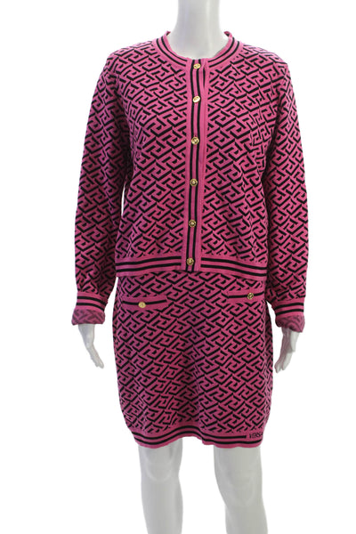 Versace Womens Cardigan Pink Cotton Geometric Button Long Sleeve Size 46 48