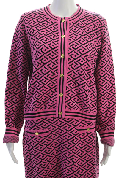 Versace Womens Cardigan Pink Cotton Geometric Button Long Sleeve Size 46 48