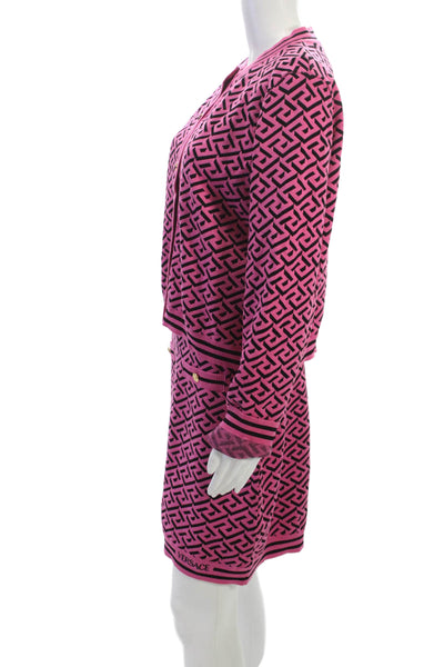 Versace Womens Cardigan Pink Cotton Geometric Button Long Sleeve Size 46 48
