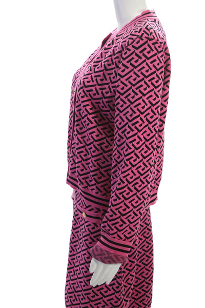 Versace Womens Cardigan Pink Cotton Geometric Button Long Sleeve Size 46 48