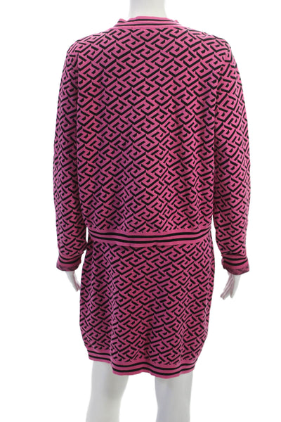 Versace Womens Cardigan Pink Cotton Geometric Button Long Sleeve Size 46 48
