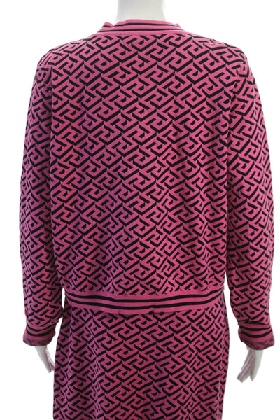 Versace Womens Cardigan Pink Cotton Geometric Button Long Sleeve Size 46 48