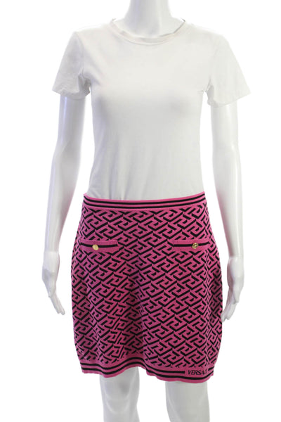 Versace Womens Cardigan Pink Cotton Geometric Button Long Sleeve Size 46 48