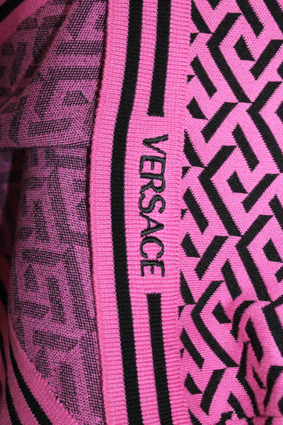 Versace Womens Cardigan Pink Cotton Geometric Button Long Sleeve Size 46 48