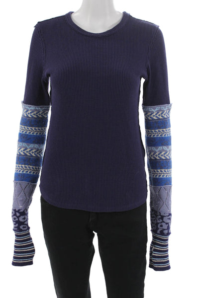 We The Free Women Purple Cotton Crew Neck Long Sleeve Basic T-Shirt Size S