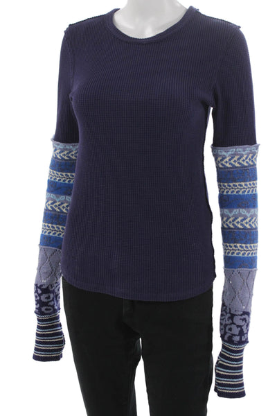 We The Free Women Purple Cotton Crew Neck Long Sleeve Basic T-Shirt Size S