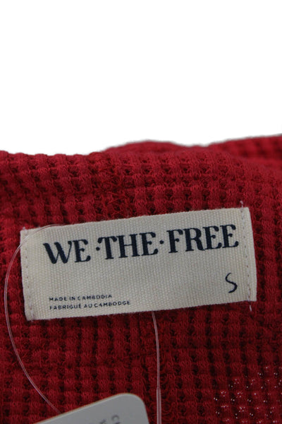 We The Free Women Basic Red Cotton Long Sleeve T-Shirt Round Neck Size S