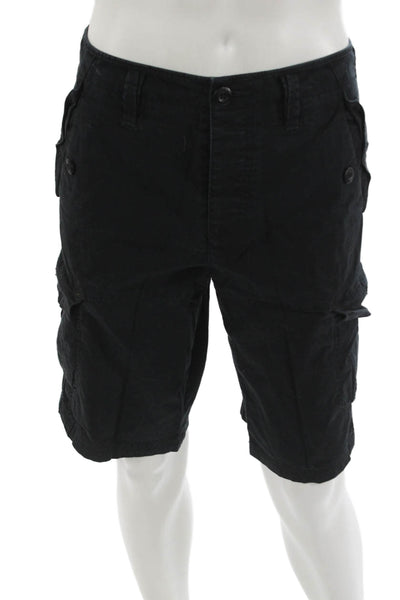 Armani Exchange Mens Cargo Shorts Black Cotton Button Closure Size 34