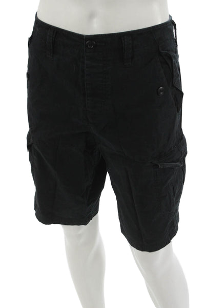 Armani Exchange Mens Cargo Shorts Black Cotton Button Closure Size 34