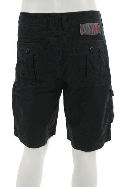 Armani Exchange Mens Cargo Shorts Black Cotton Button Closure Size 34