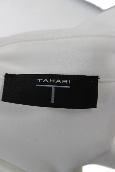 T Tahari Womens Tunic Blouse White Collared Long Sleeve Button Polyester Size L