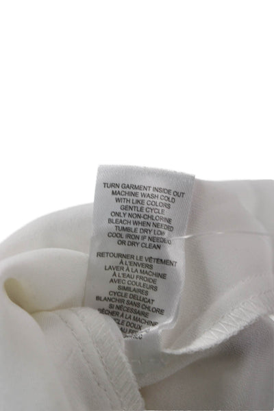 T Tahari Womens Tunic Blouse White Collared Long Sleeve Button Polyester Size L