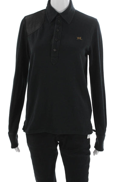 Ralph Lauren Blue Label Womens Black Collared Button Long Sleeve Polo Size L