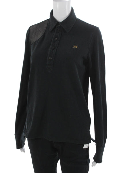 Ralph Lauren Blue Label Womens Black Collared Button Long Sleeve Polo Size L